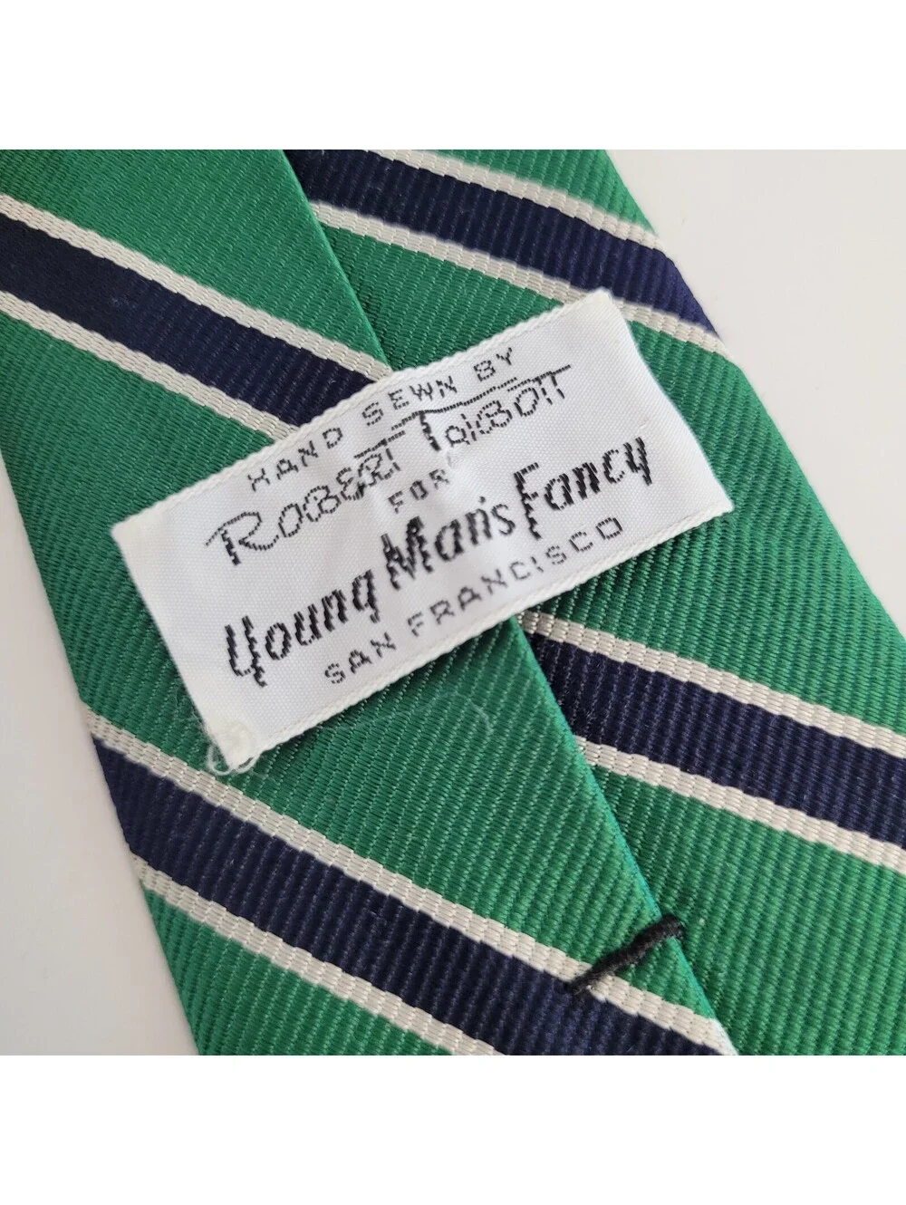 Robert Talbott for Young Man's Fancy San Francisco Skinny Tie Green Navy Stripe